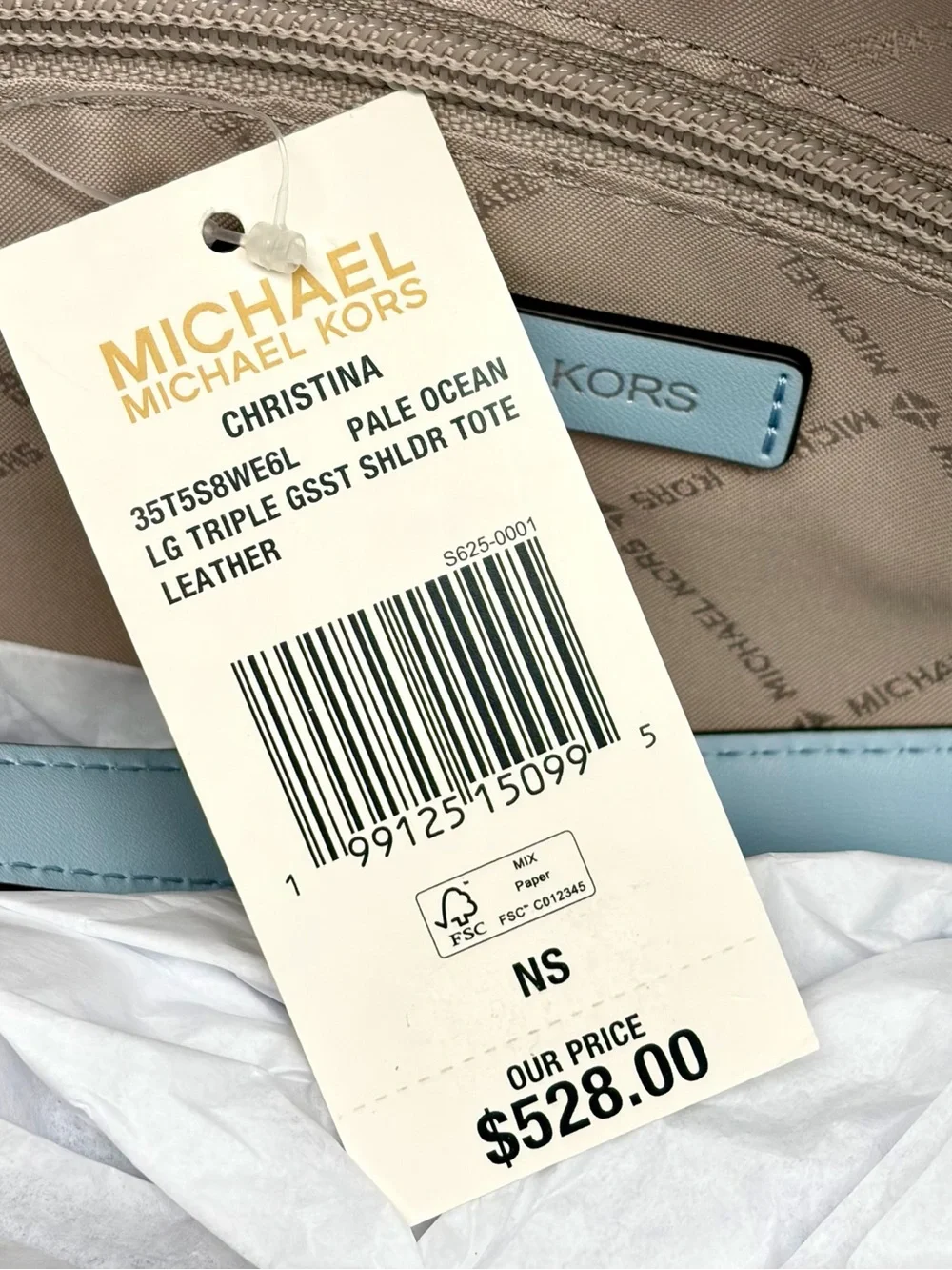 Michael Kors Christina Large Pebbled Leather Shoulder Tote Bag  Pale Ocean NWT